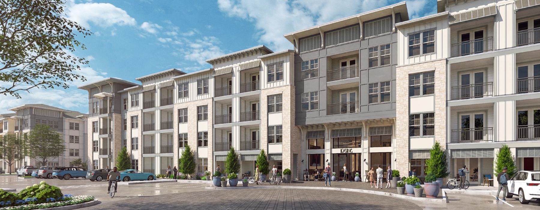 a large building with people